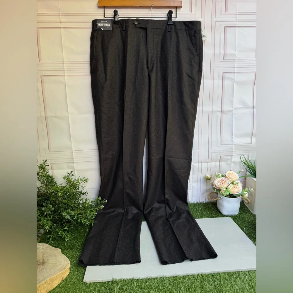 Trussini Mens Dress Pants Brown 100% Lana Wool 36 Men's Brown Dress Pants Sz 37